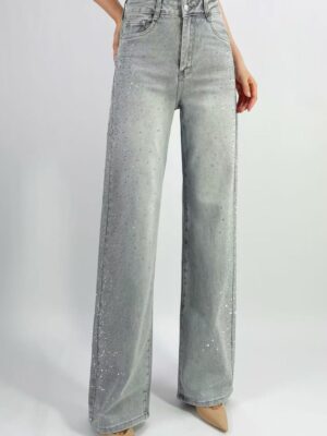 Jean premium coupe droite stretch avec davantage de strass aux côtés T36-T46 L8879